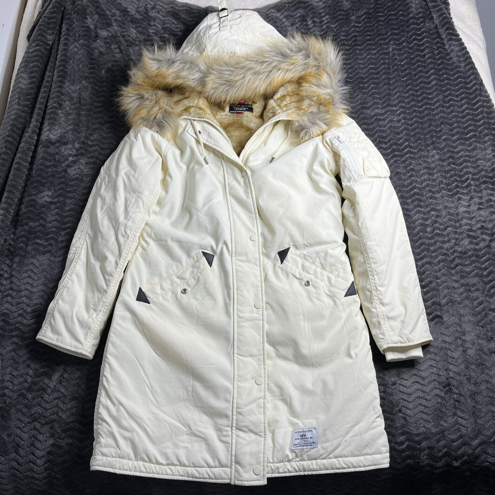 Alpha Industries Women long White Parka Coat Size Small